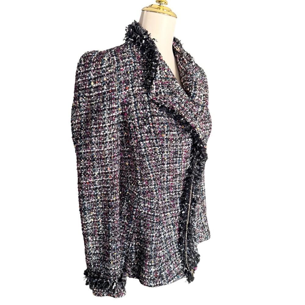 McGinn Nordstrom Metallic Tweed Fringe Asymmetrical Blazer Jacket Womens 4 - Picture 6 of 16